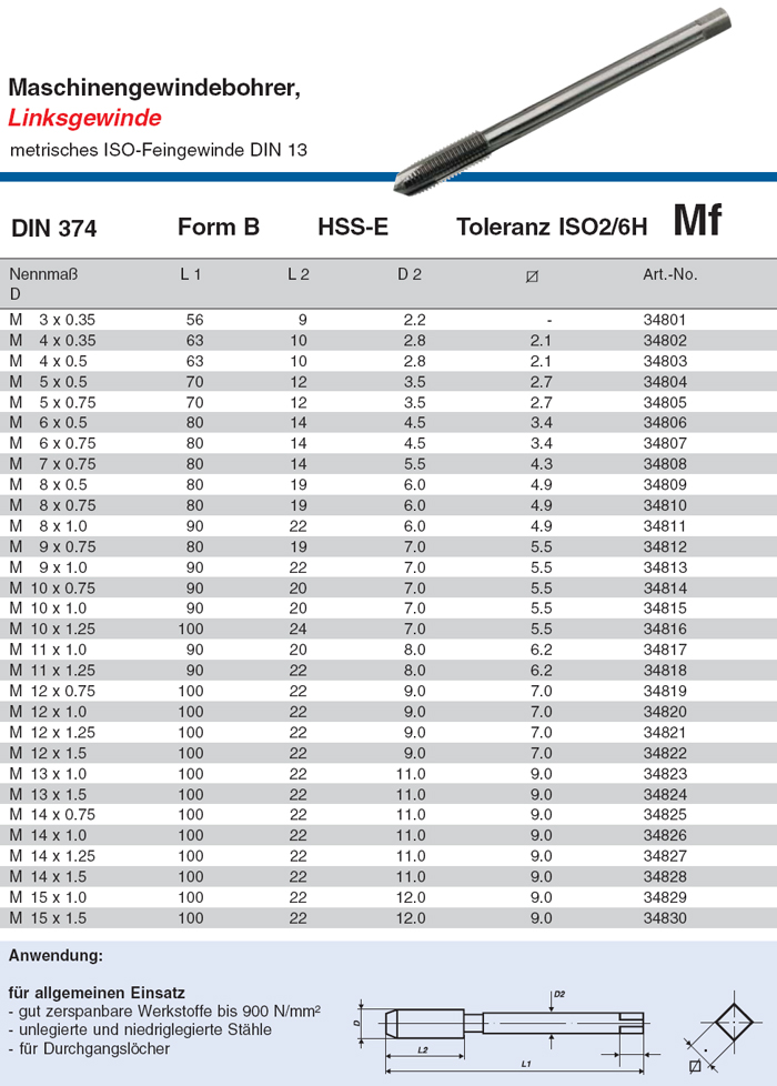 HSS-E Form C VÖLKEL Mf 4-20 ISO Feingewinde DIN 13 Maschinengewindebohrer 